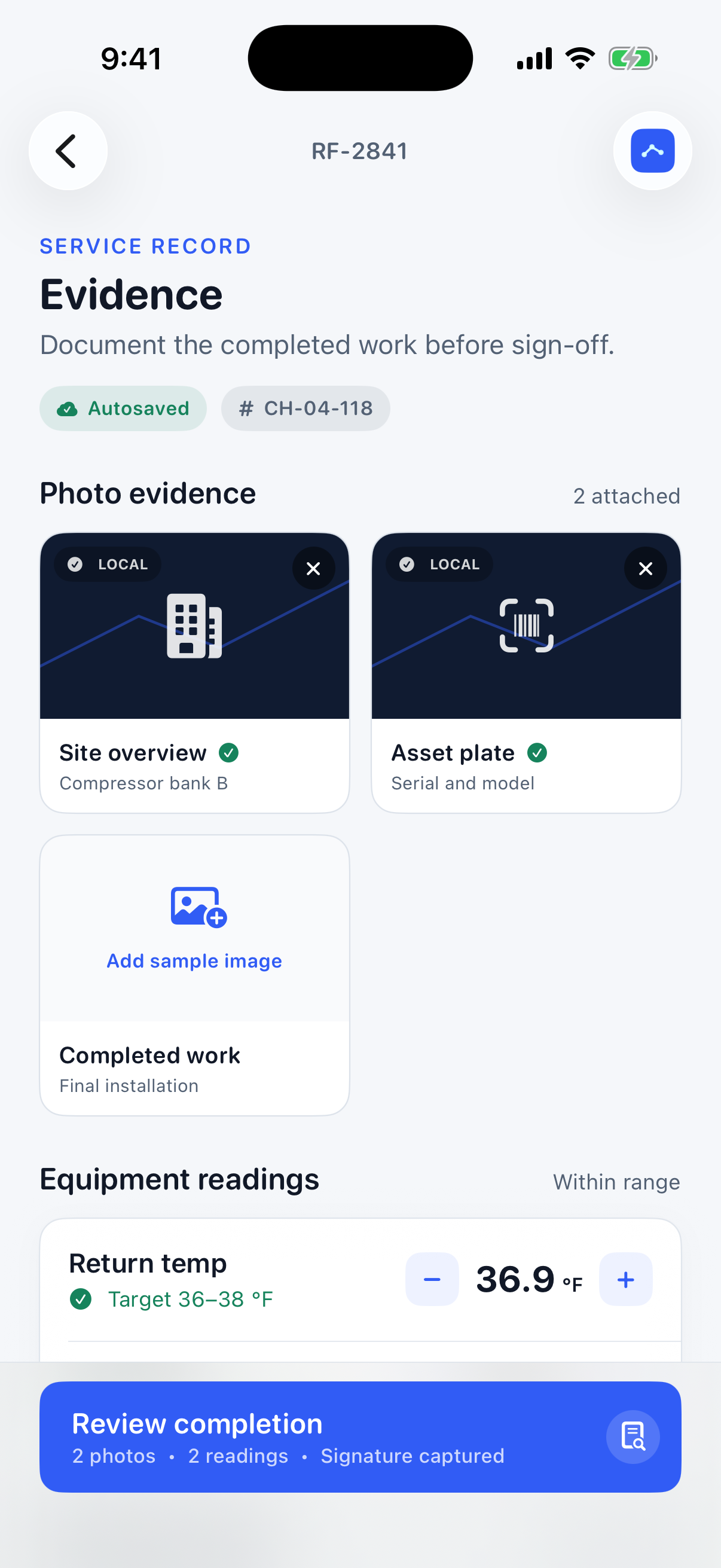 Relay Field evidence screen