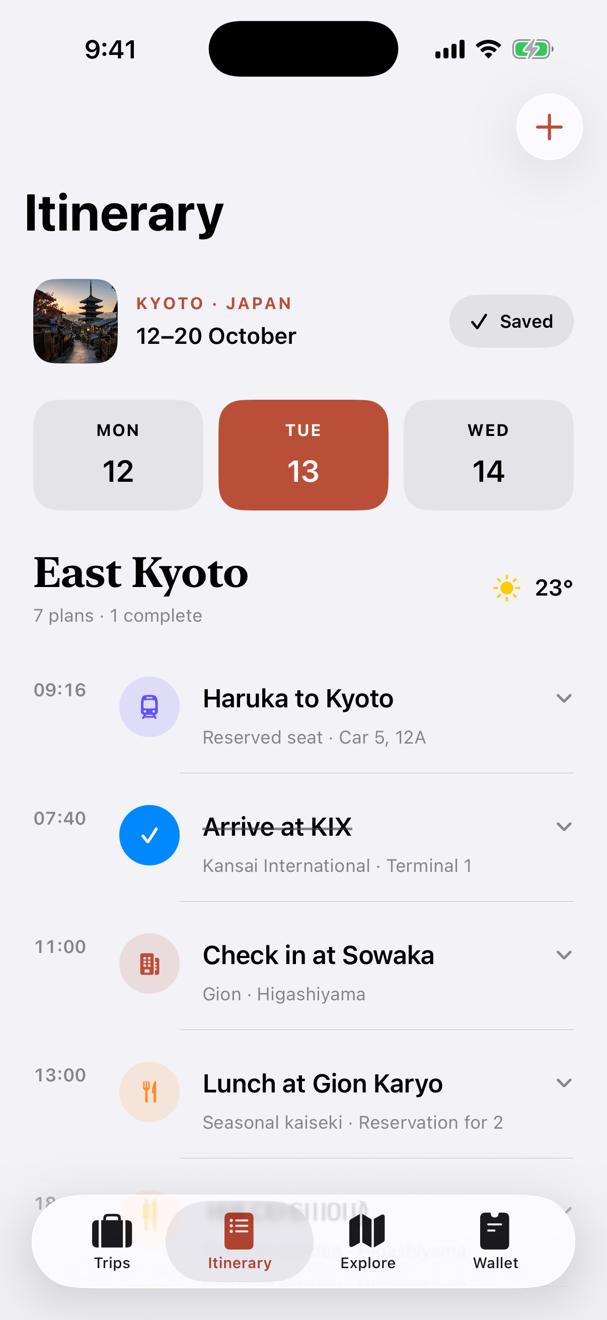 Wayfarer editable itinerary