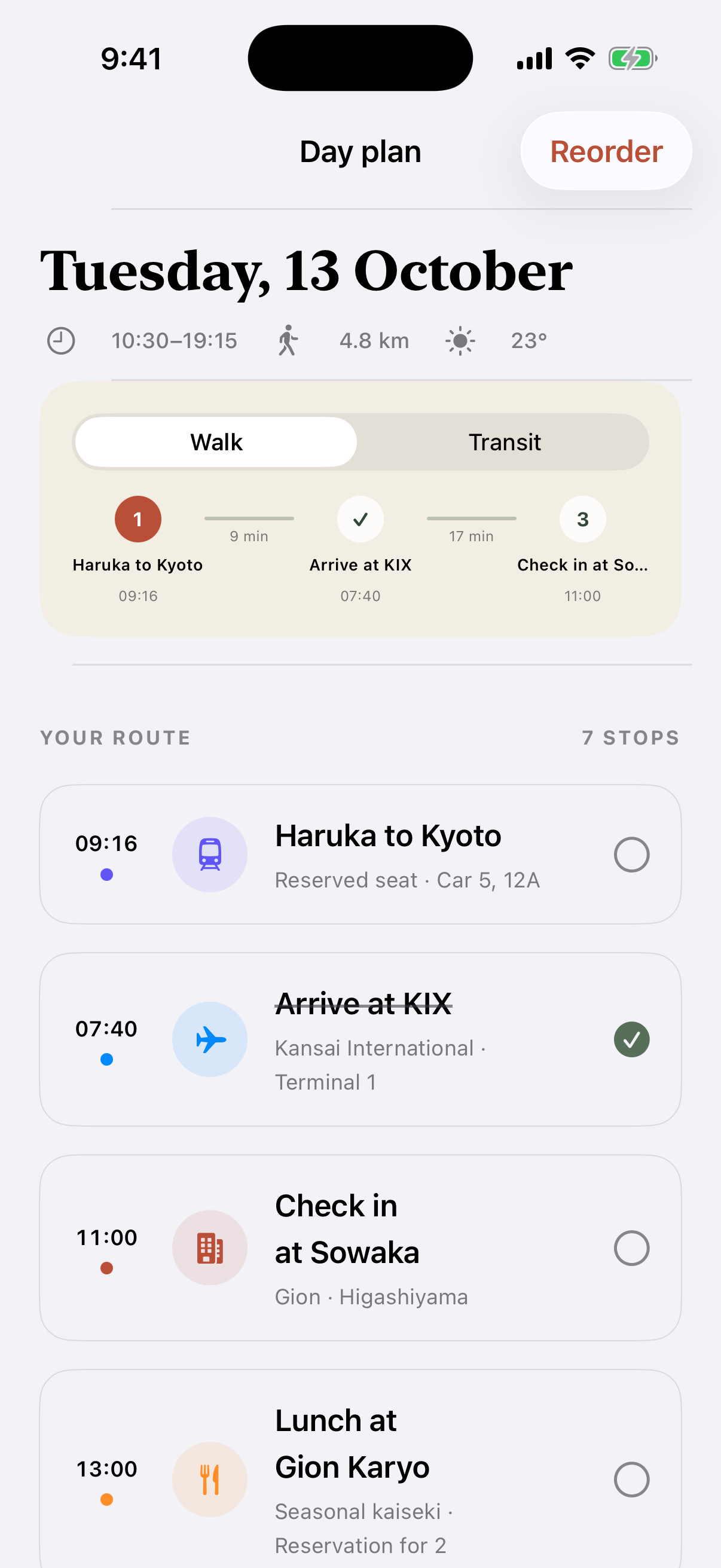 Wayfarer rearrangeable day plan